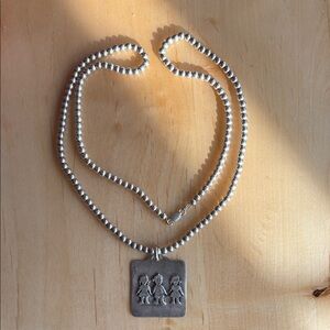 Silver Beaded Necklace with Pendant